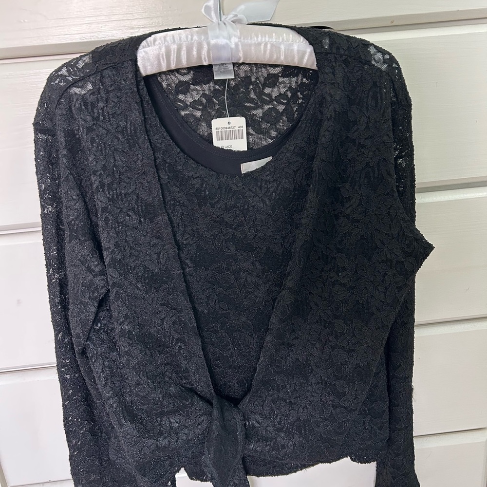 Never worn stunning Chico's Black Lace Camisole with Tie Front blouse